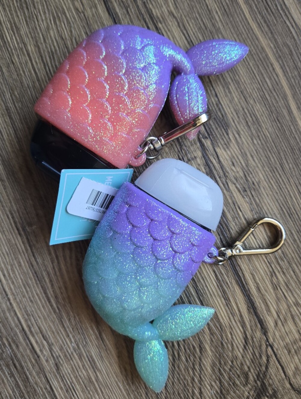 BBW Mermaid Glitter Pocketbac Holder Purple Teal Keychain + Free Hand Sanitizer